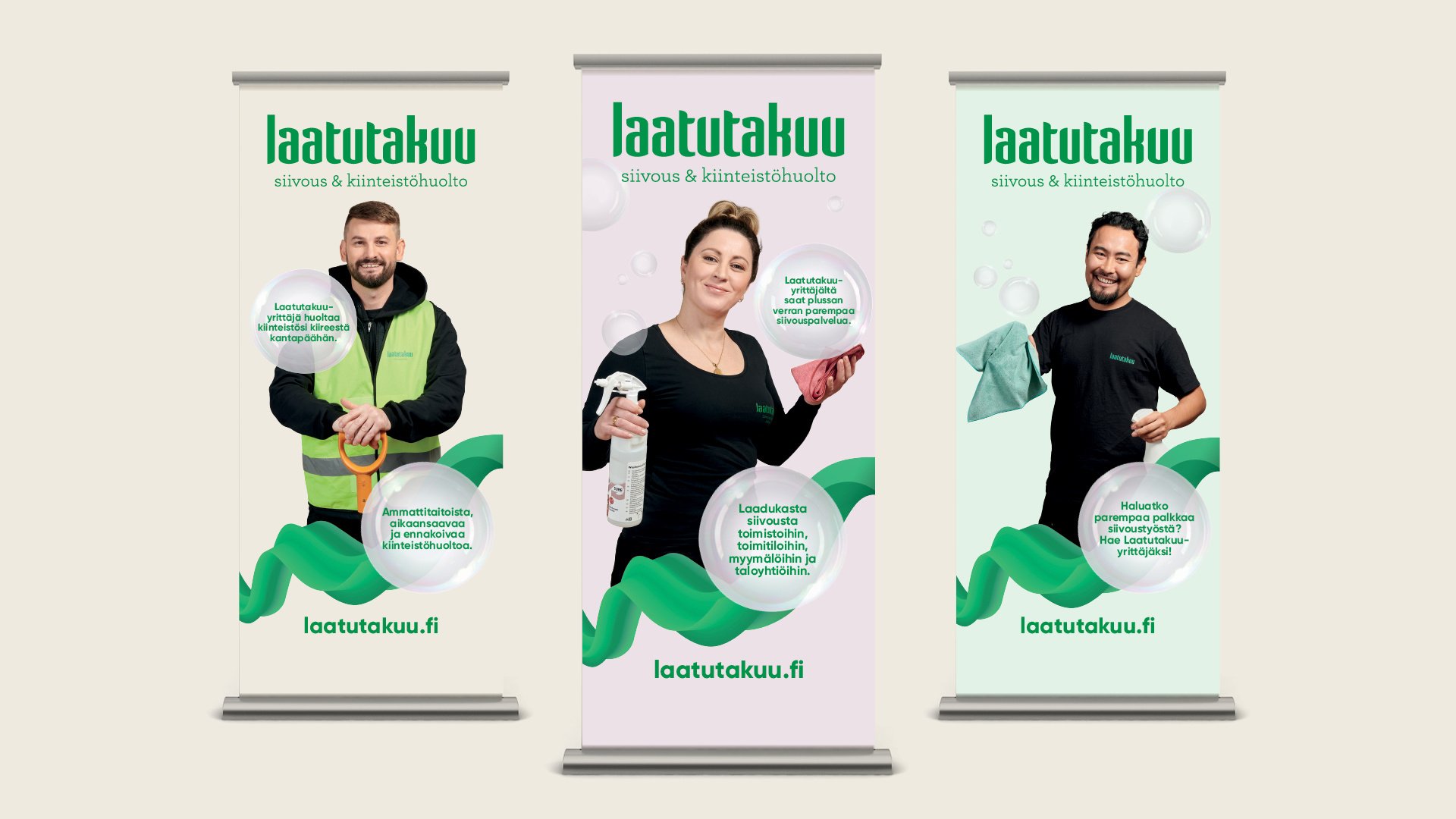 Laatutakuun roll-up telineet